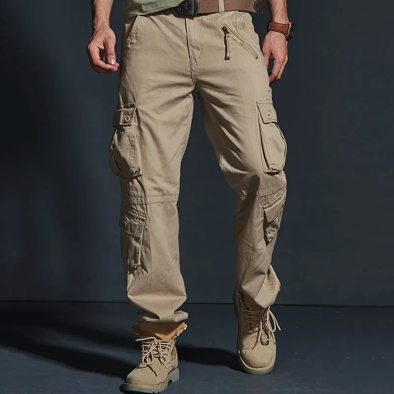 Casual Solid Color Multi-pocket Men's Pants