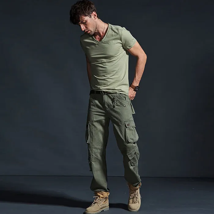 Casual Solid Color Multi-pocket Men's Pants