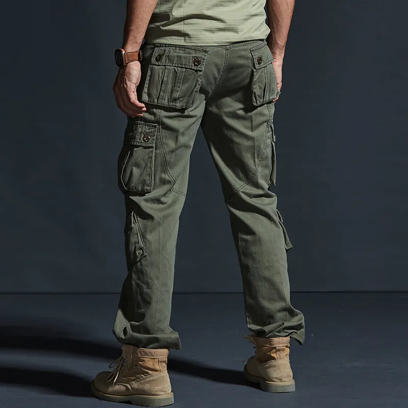 Casual Solid Color Multi-pocket Men's Pants