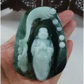 Cert'd Natural Type A Jadeite Jade Dragon Buddha Big Pendant