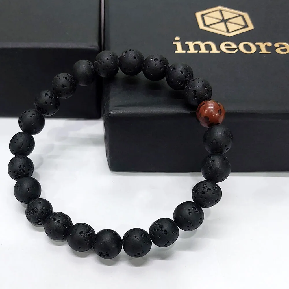 Certified Lava Natural Stone 8mm Bracelet With Mahogany