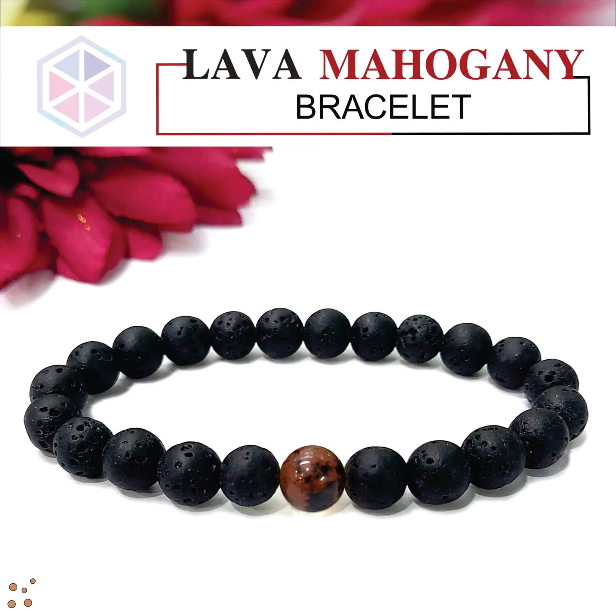 Certified Lava Natural Stone 8mm Bracelet With Mahogany