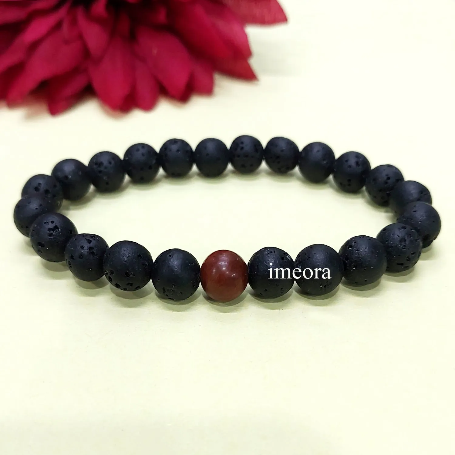 Certified Lava Natural Stone 8mm Bracelet With Mahogany