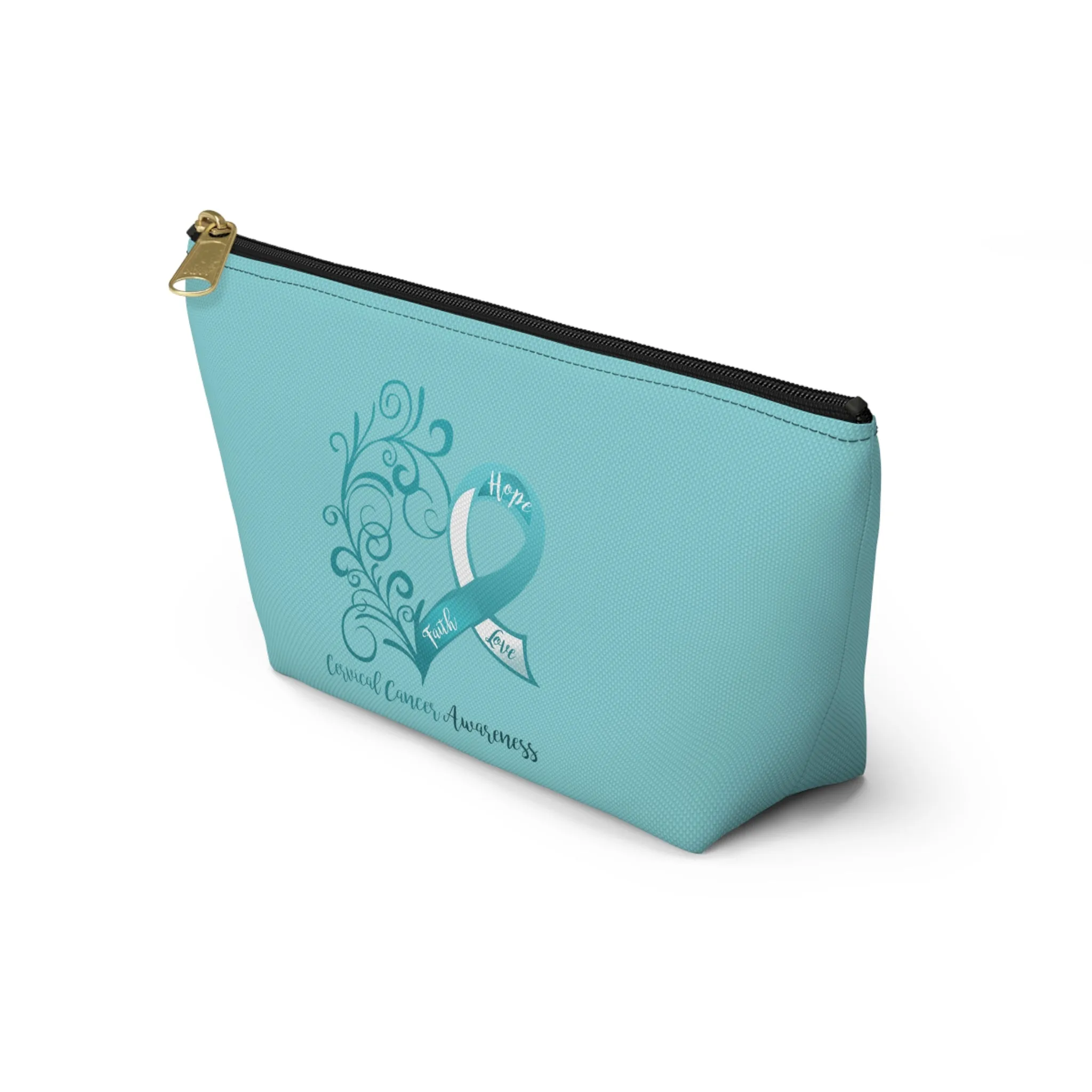 Cervical Cancer Awareness Heart "Teal" T-Bottom Accessory Pouch (Dual-Sided Design)