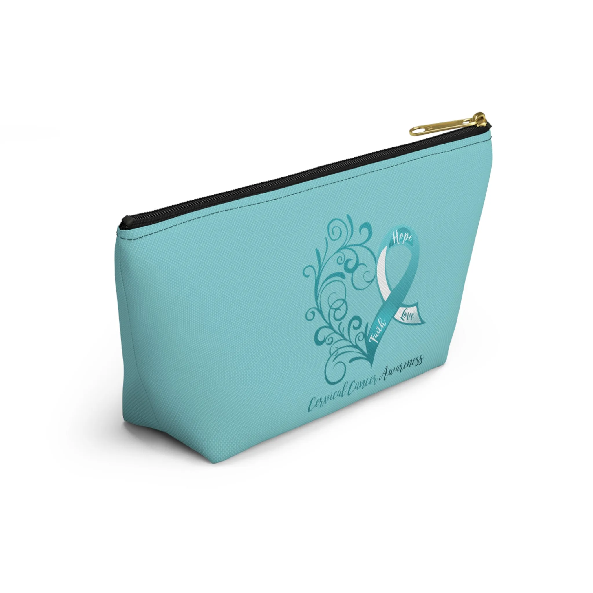 Cervical Cancer Awareness Heart "Teal" T-Bottom Accessory Pouch (Dual-Sided Design)