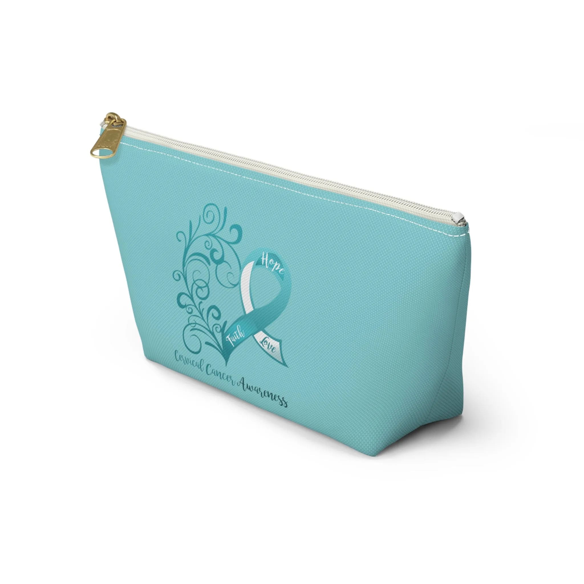 Cervical Cancer Awareness Heart "Teal" T-Bottom Accessory Pouch (Dual-Sided Design)