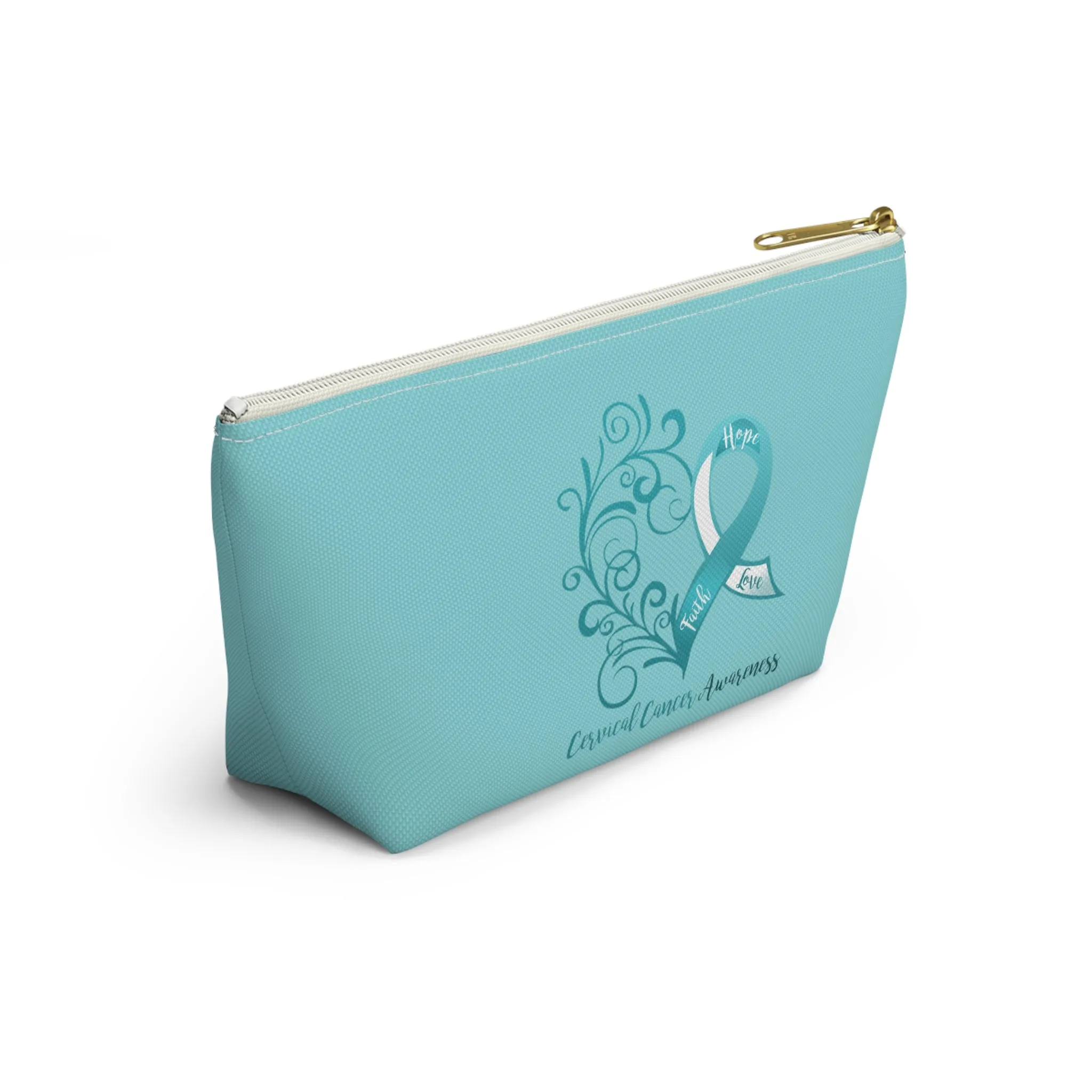 Cervical Cancer Awareness Heart "Teal" T-Bottom Accessory Pouch (Dual-Sided Design)