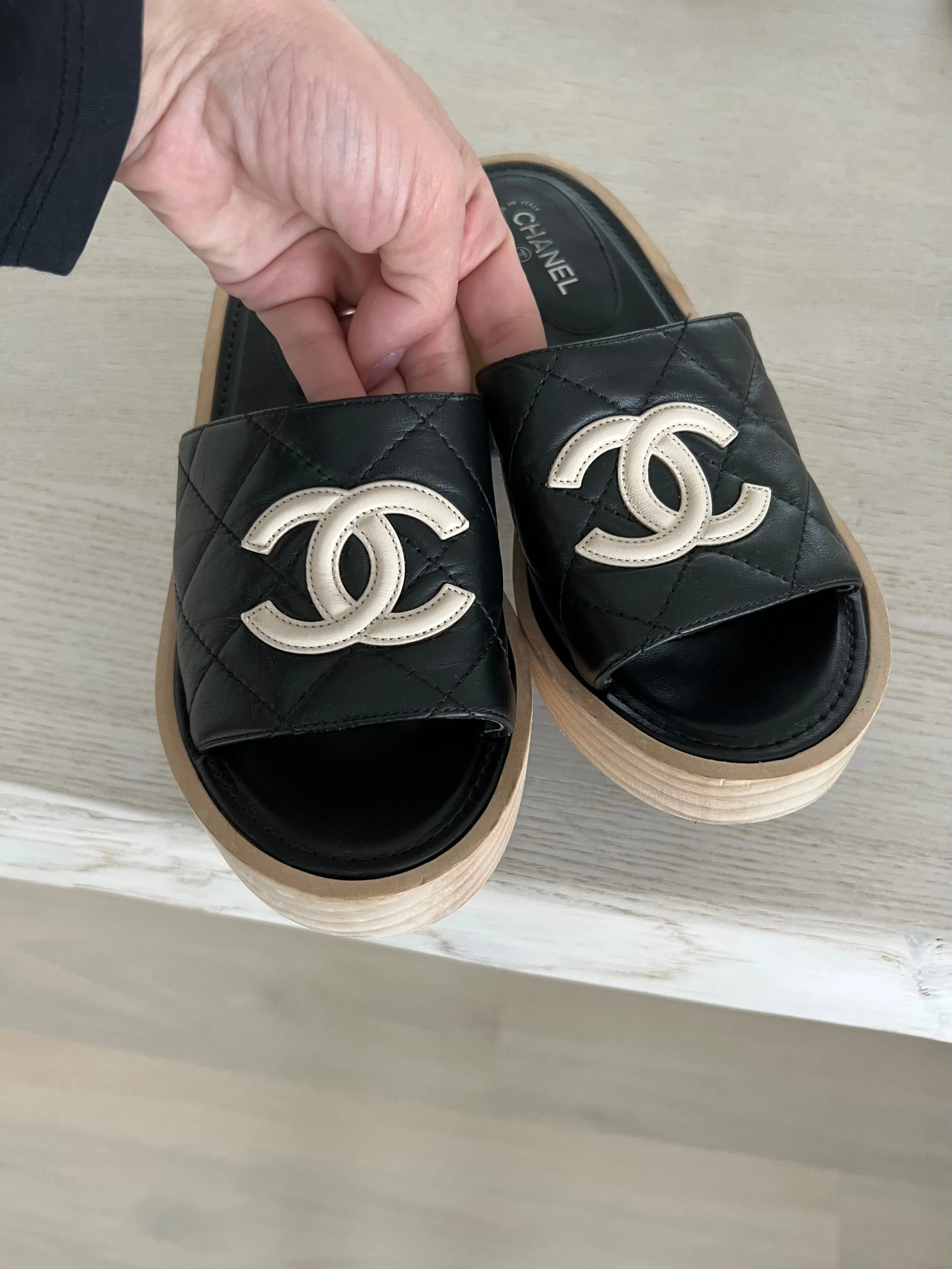 Chanel CC Wooden Slides