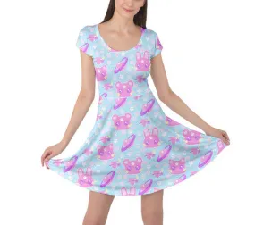 Cosmic Cuties Blue cap sleeve skater dress [made to order]