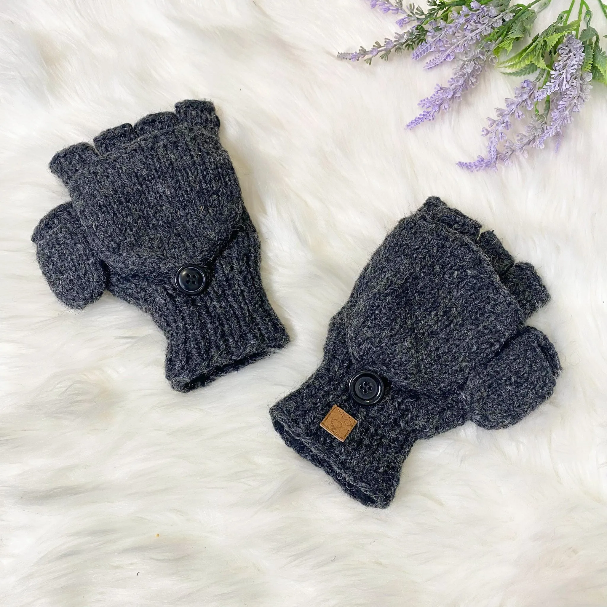 Crocheted Unisex Merino Wool Convertible Gloves/Mittens