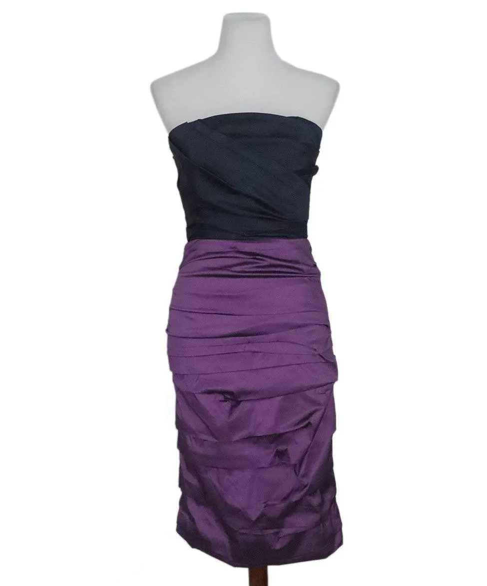 Dolce & Gabbana Navy & Purple Gathered Silk Dress sz 4