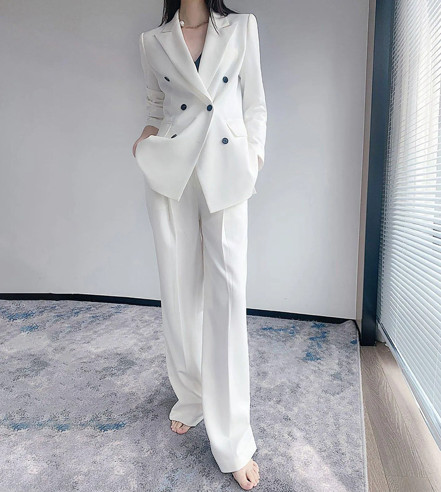 Double Berasted Blazer & Flare Pant Suit Set