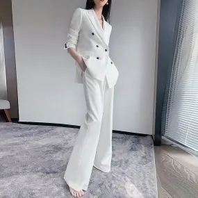 Double Berasted Blazer & Flare Pant Suit Set