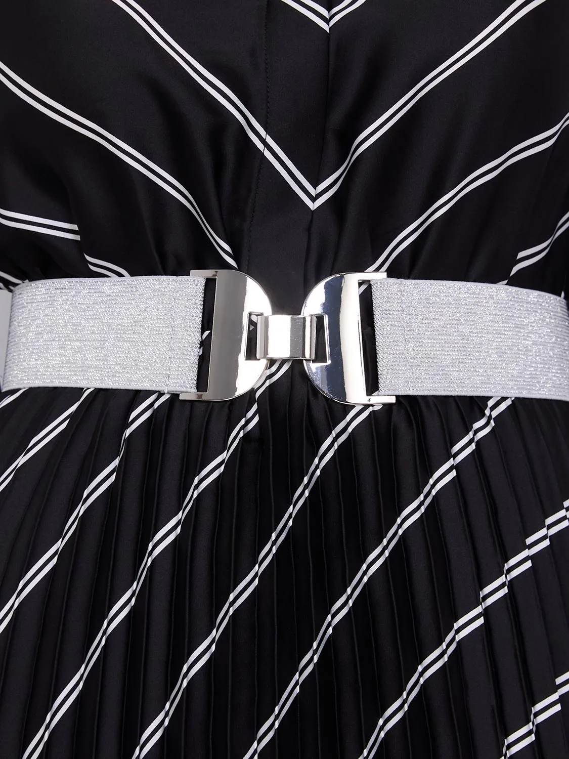 Elastic Metallic Belt With Silver Buckle