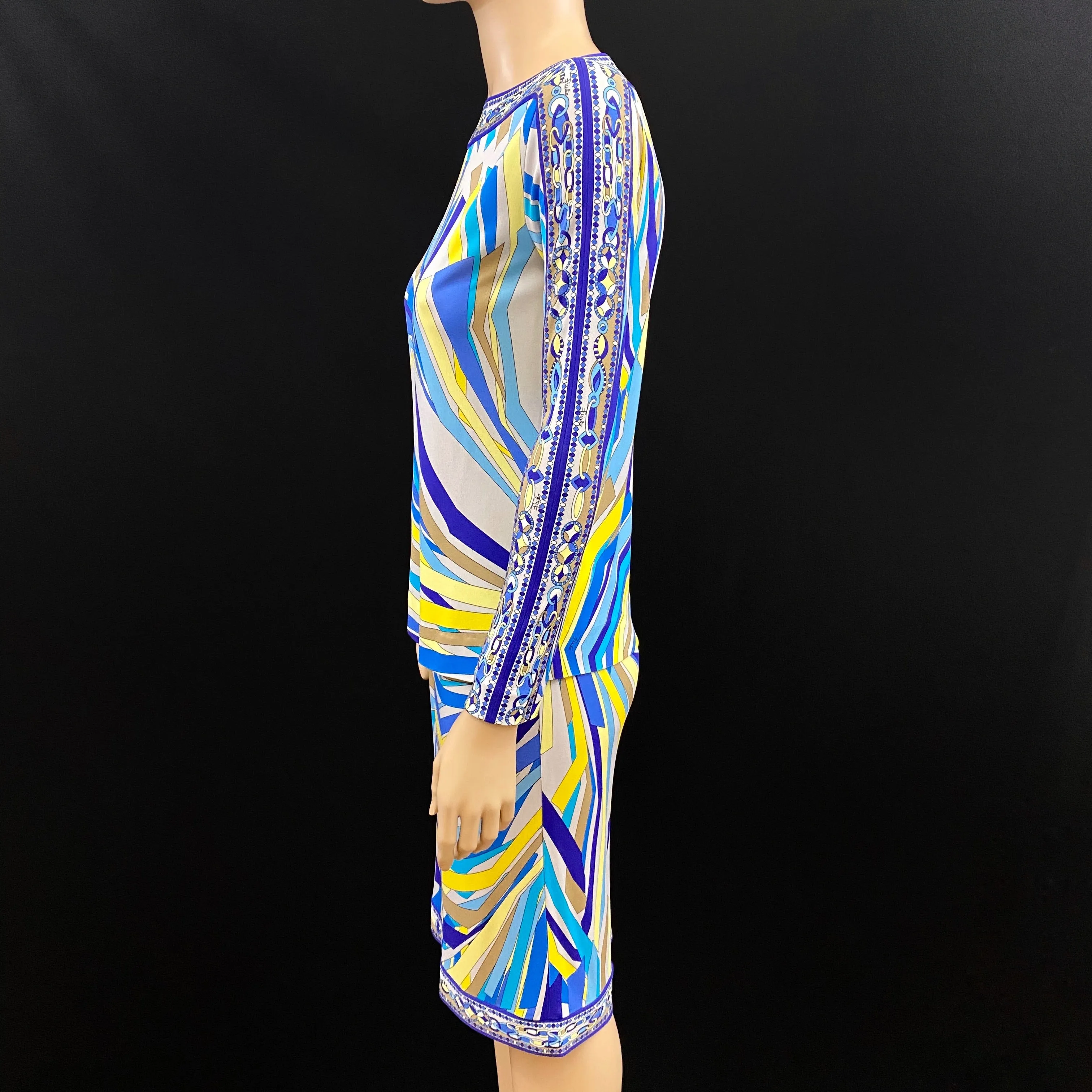 Emilio Pucci 2PC Abstract Print Silk Jersey Skirt Long Sleeve Top 42 | 8