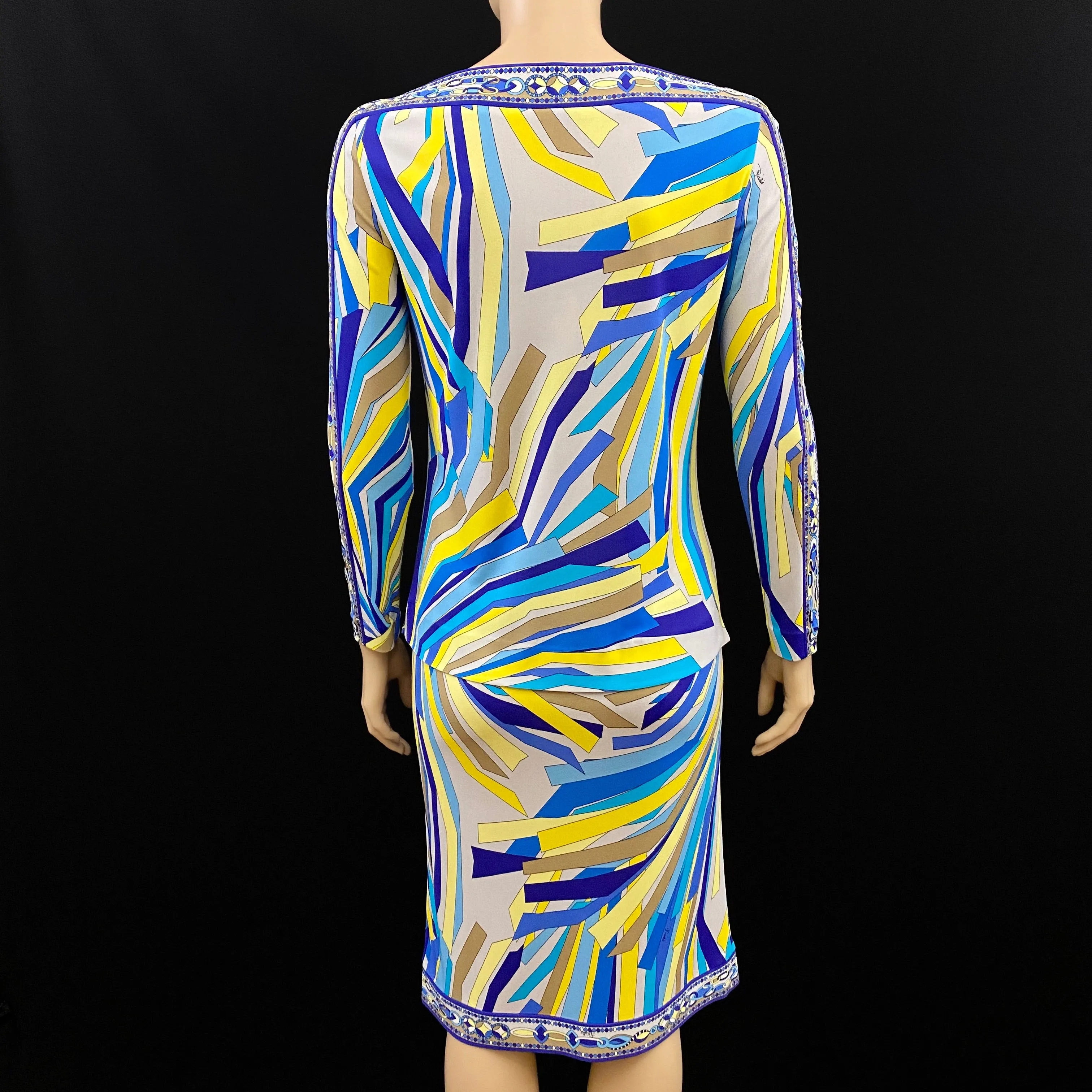 Emilio Pucci 2PC Abstract Print Silk Jersey Skirt Long Sleeve Top 42 | 8