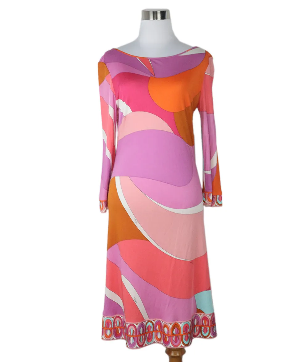 Emilio Pucci Pink Multicolored Jersey Dress sz 4