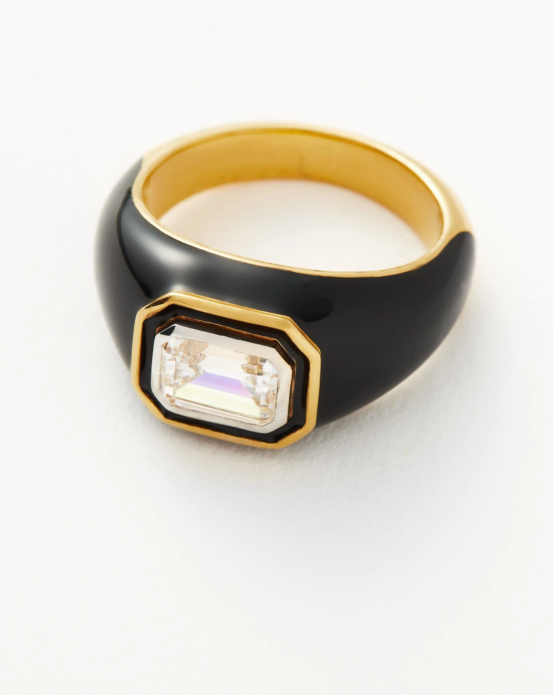 Enamel & Stone Dome Statement Ring | 18ct Gold Plated Vermeil/Black