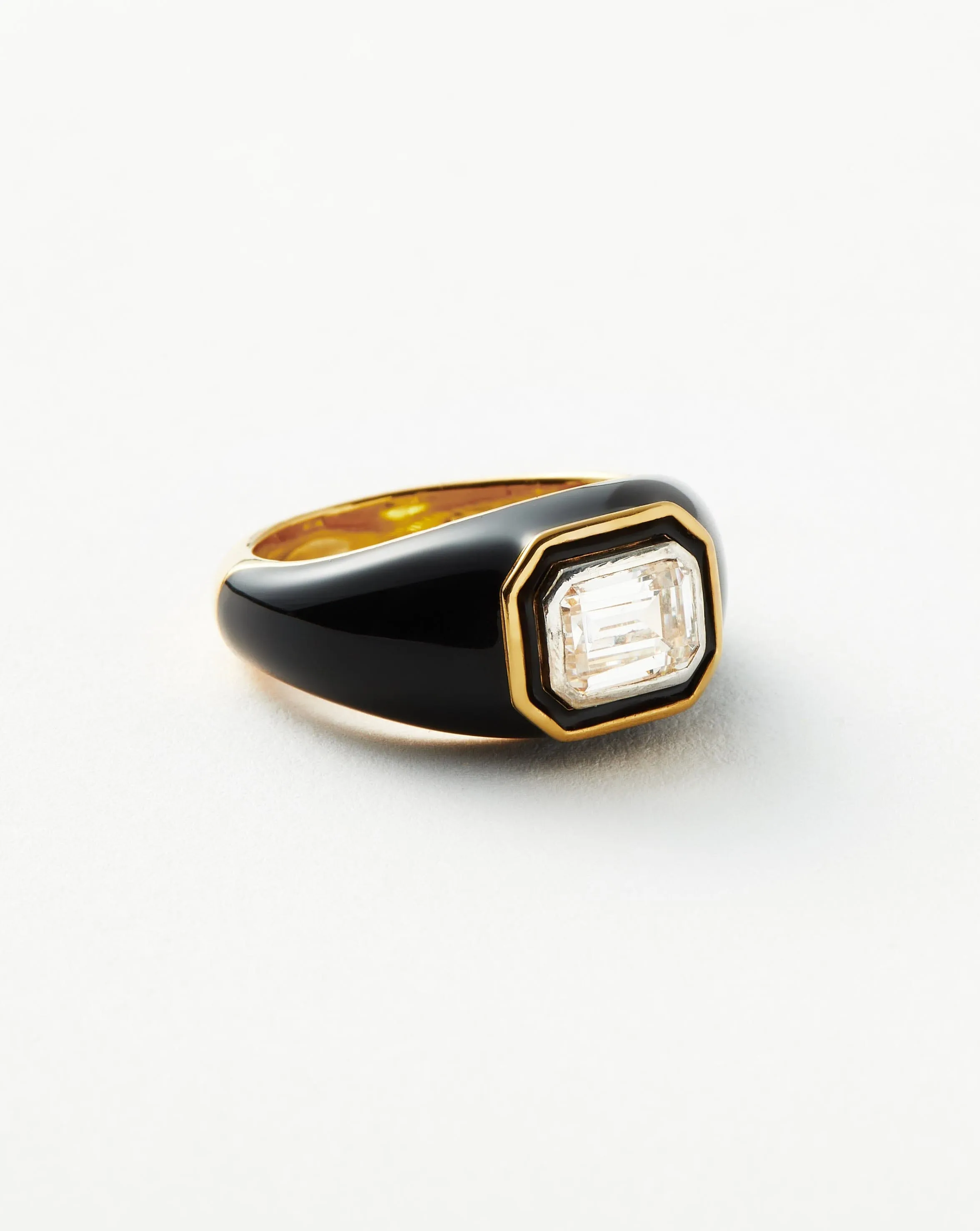 Enamel & Stone Dome Statement Ring | 18ct Gold Plated Vermeil/Black