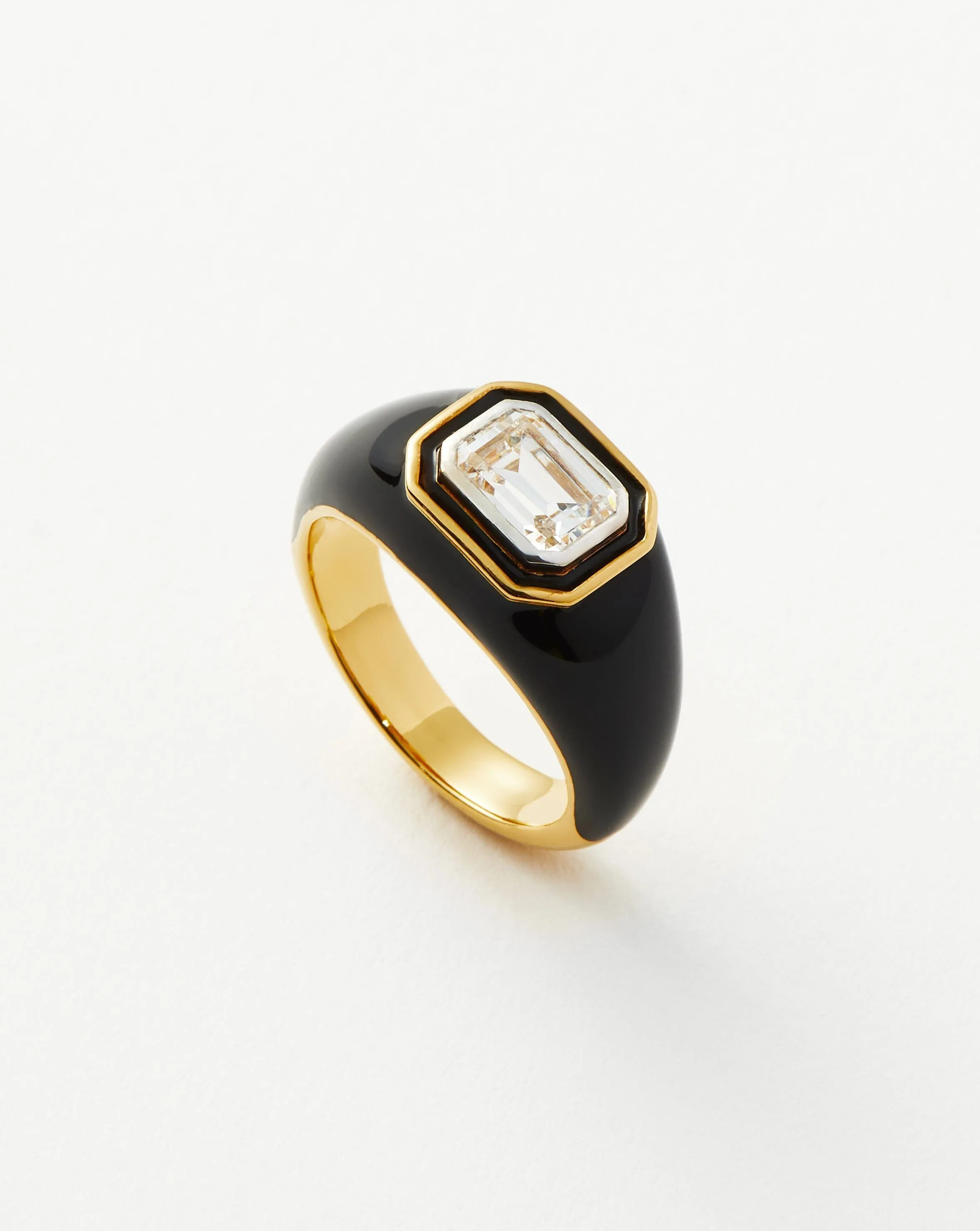 Enamel & Stone Dome Statement Ring | 18ct Gold Plated Vermeil/Black