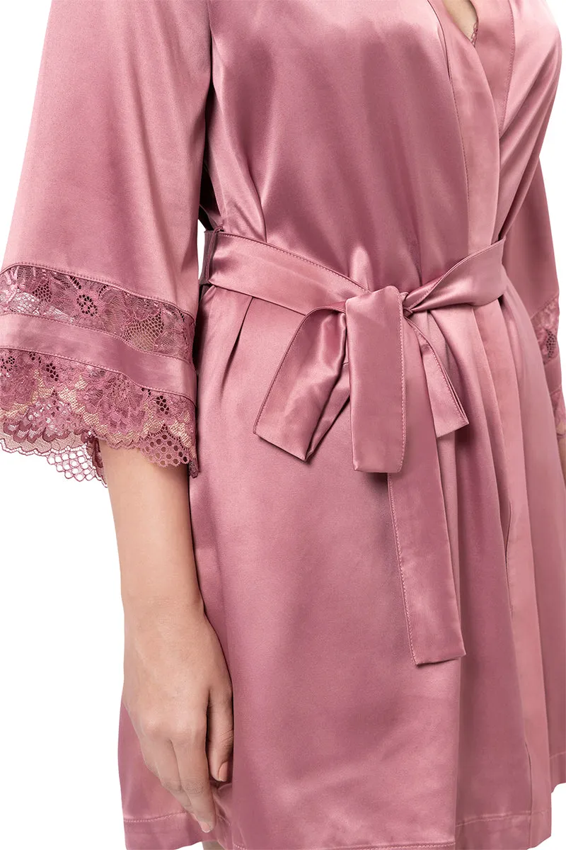 Eternal Bliss Satin Lace Robe - Messa Rose