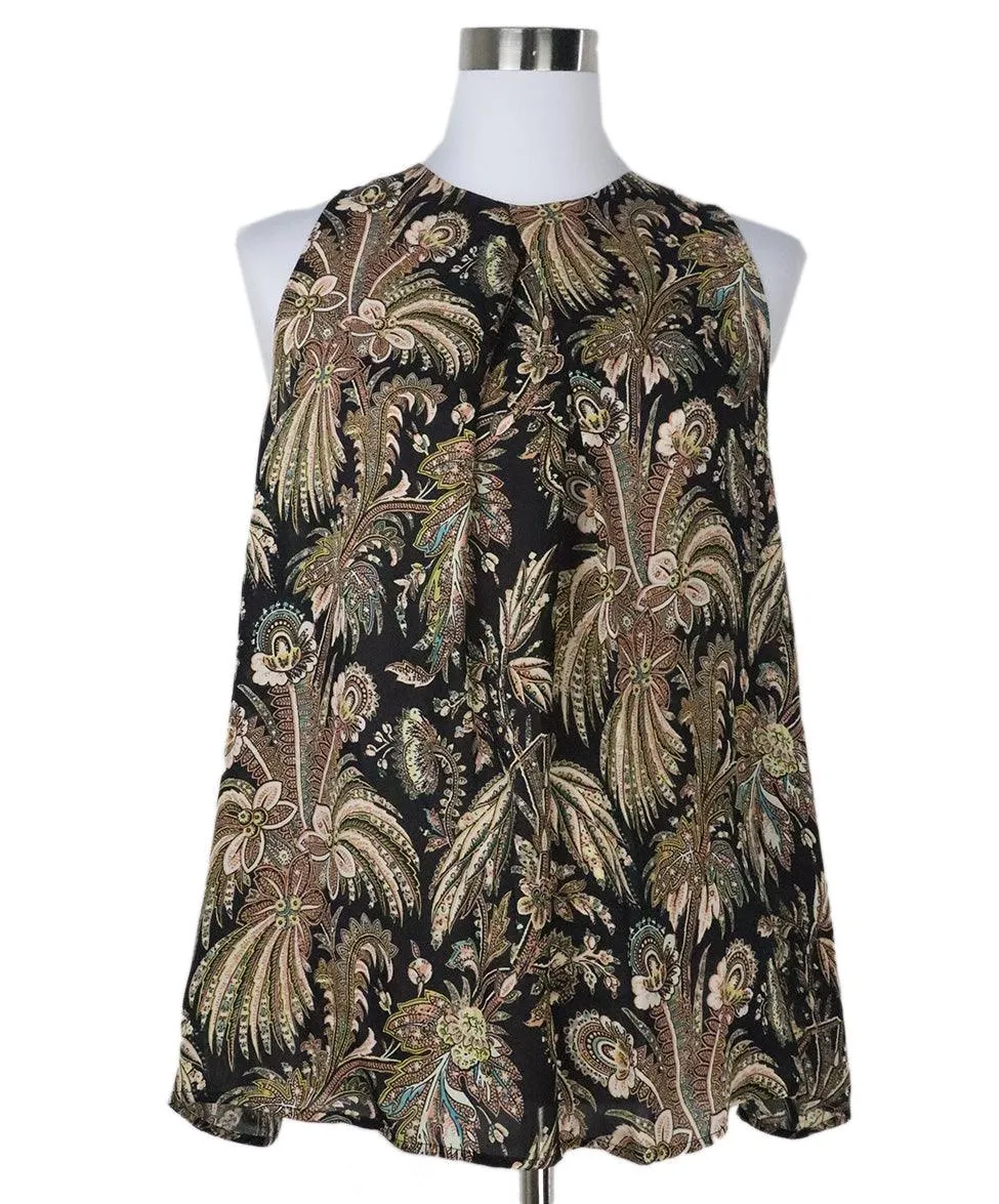 Etro Black Floral Print Blouse sz 10