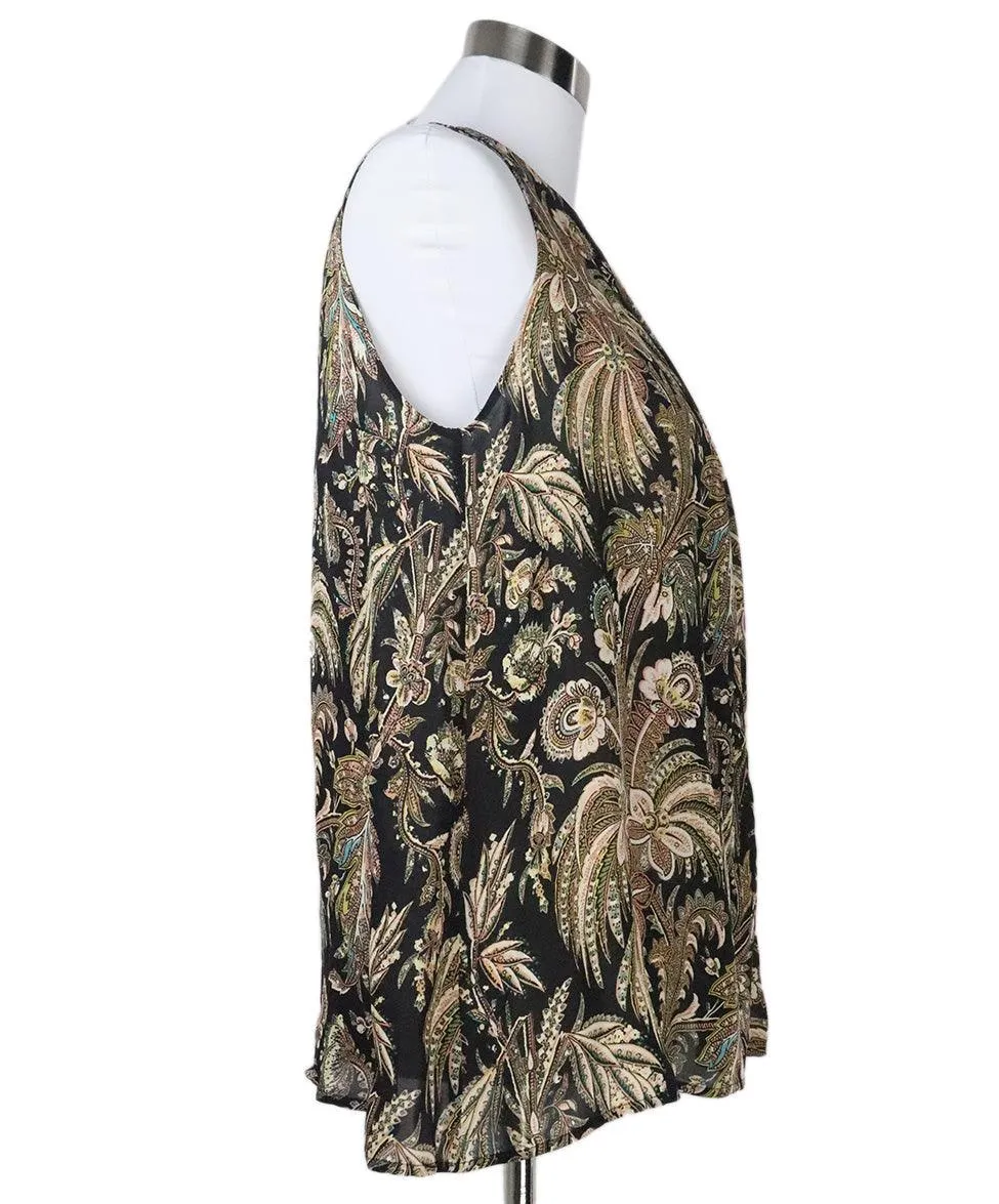 Etro Black Floral Print Blouse sz 10