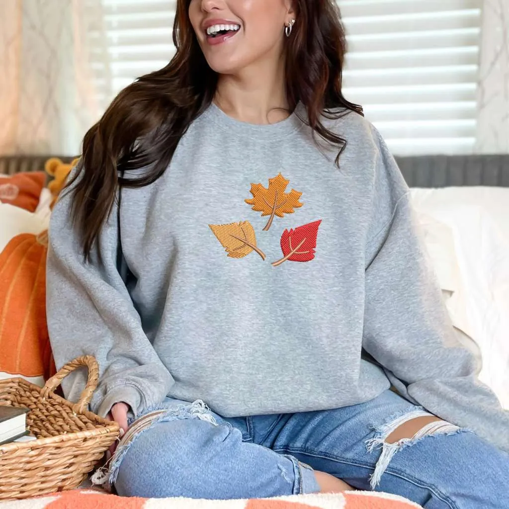 Fall Leaves Embroidered Sweatshirt