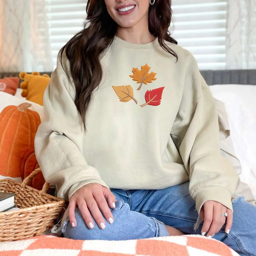 Fall Leaves Embroidered Sweatshirt