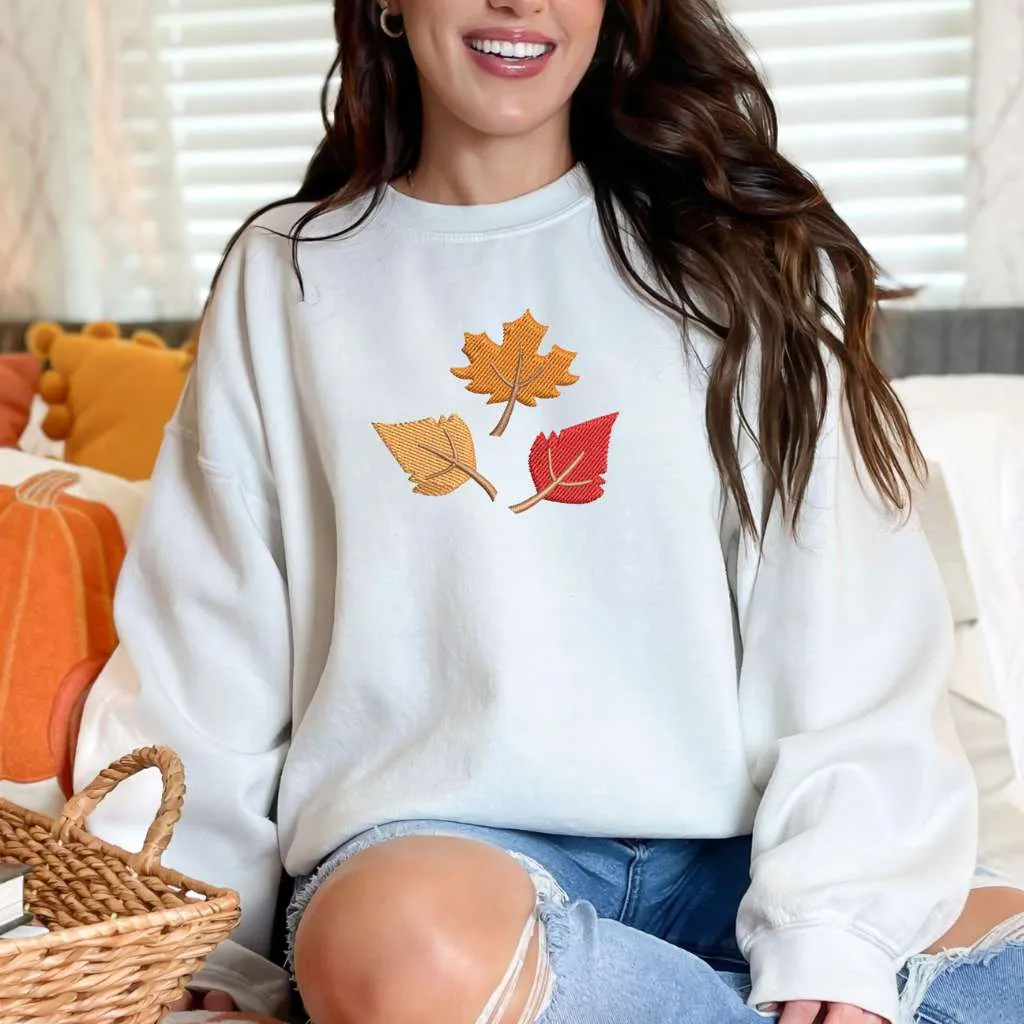 Fall Leaves Embroidered Sweatshirt