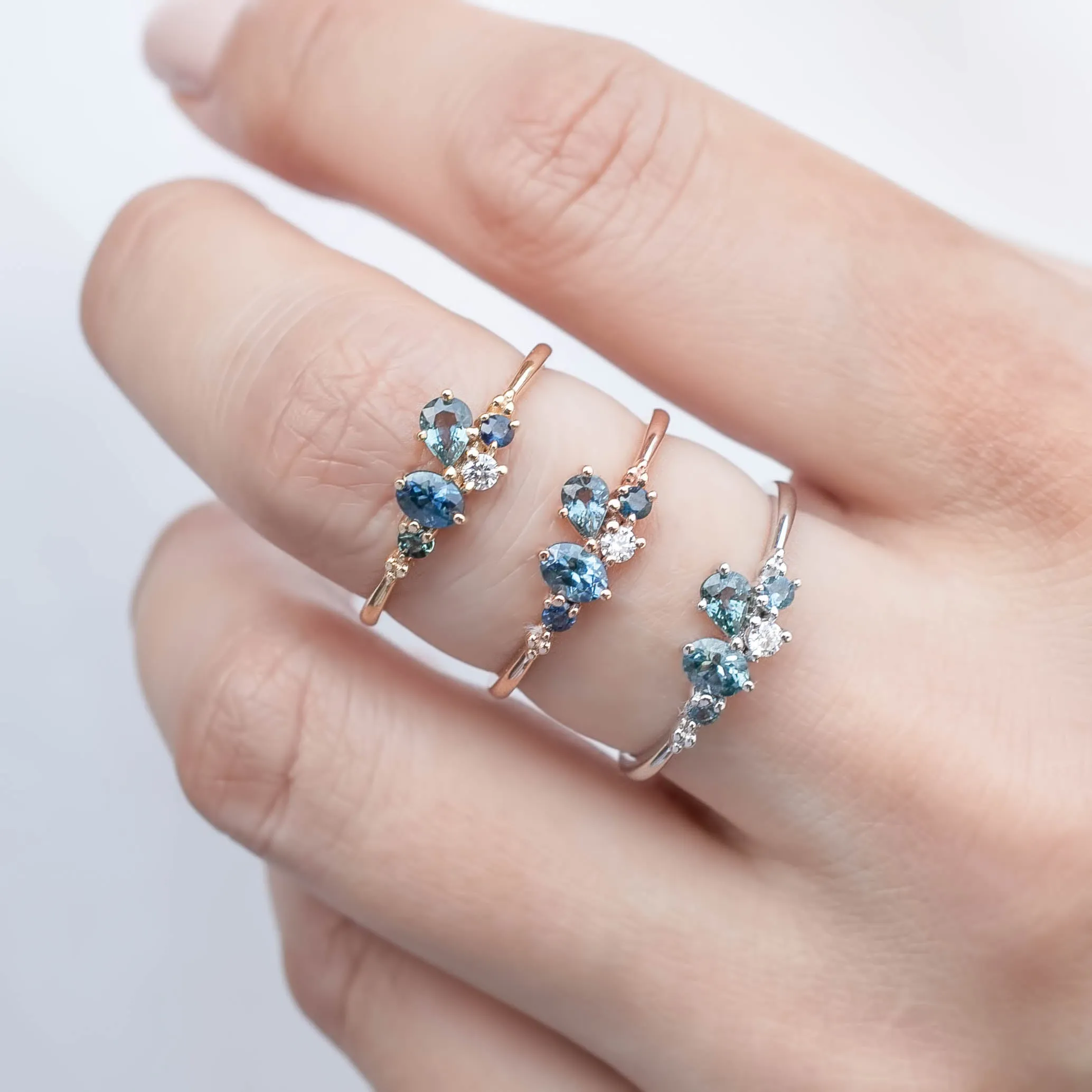 Five Stones Sapphire and Diamond Stardust Cluster Ring