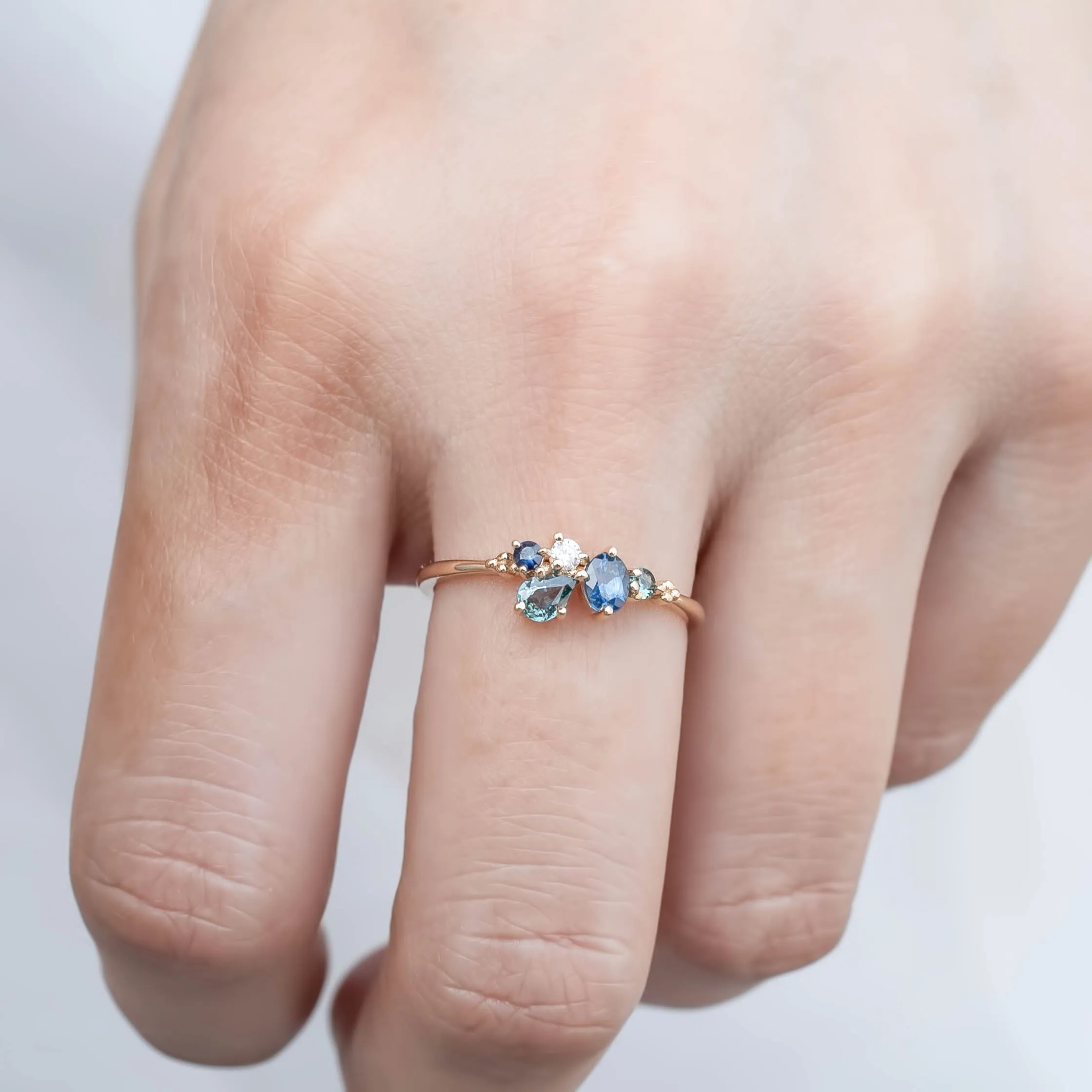 Five Stones Sapphire and Diamond Stardust Cluster Ring