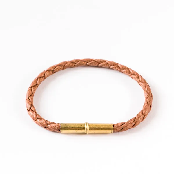 Flint Bracelet | Leather Braided .22 | Tan Single Wrap | Tres Cuervos