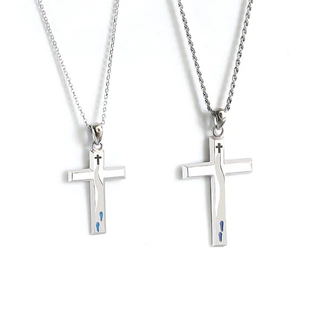 ‘Follow Jesus’ Cross Necklace - Unisex Pendant - Sterling Silver - White Gold Plated Jewelry - Christian Gift - Artisan Handcrafted - Limited Edition