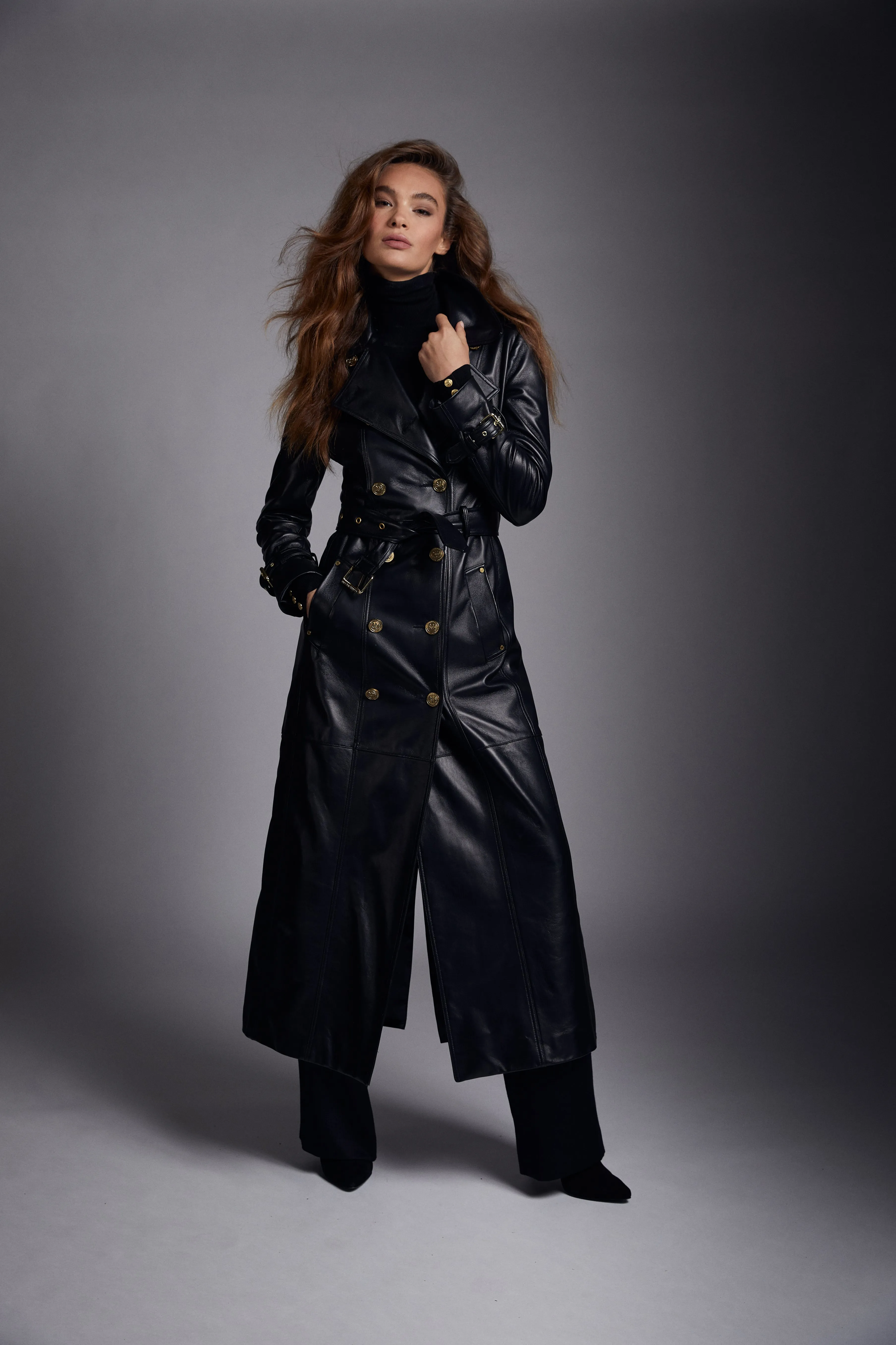 Full Length Marlborough Trench Coat (Valencia Leather Black)