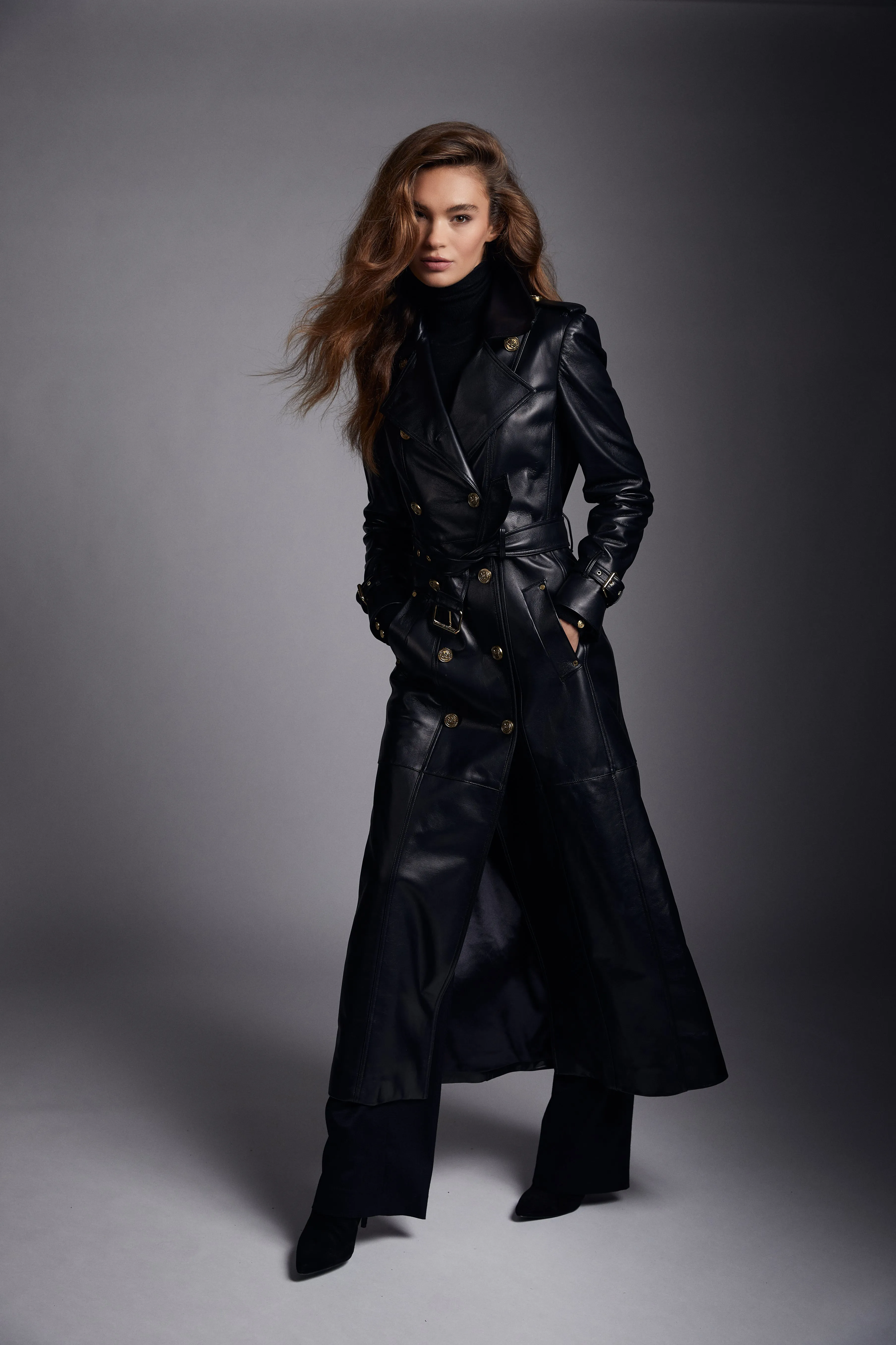 Full Length Marlborough Trench Coat (Valencia Leather Black)