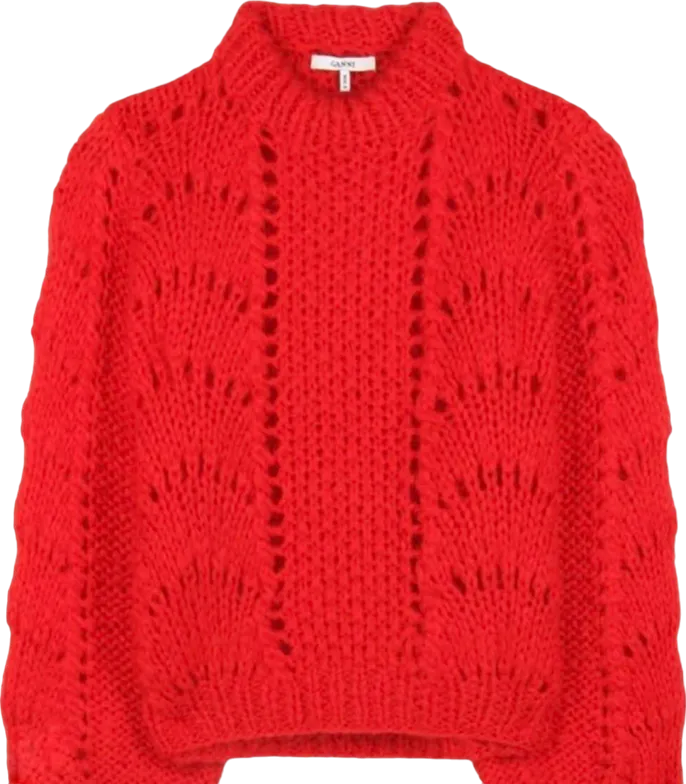 Ganni Red Juliard Lace Knit Jumper UK XS