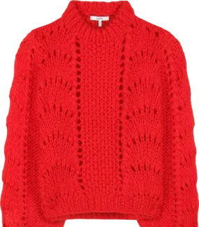 Ganni Red Juliard Lace Knit Jumper UK XS