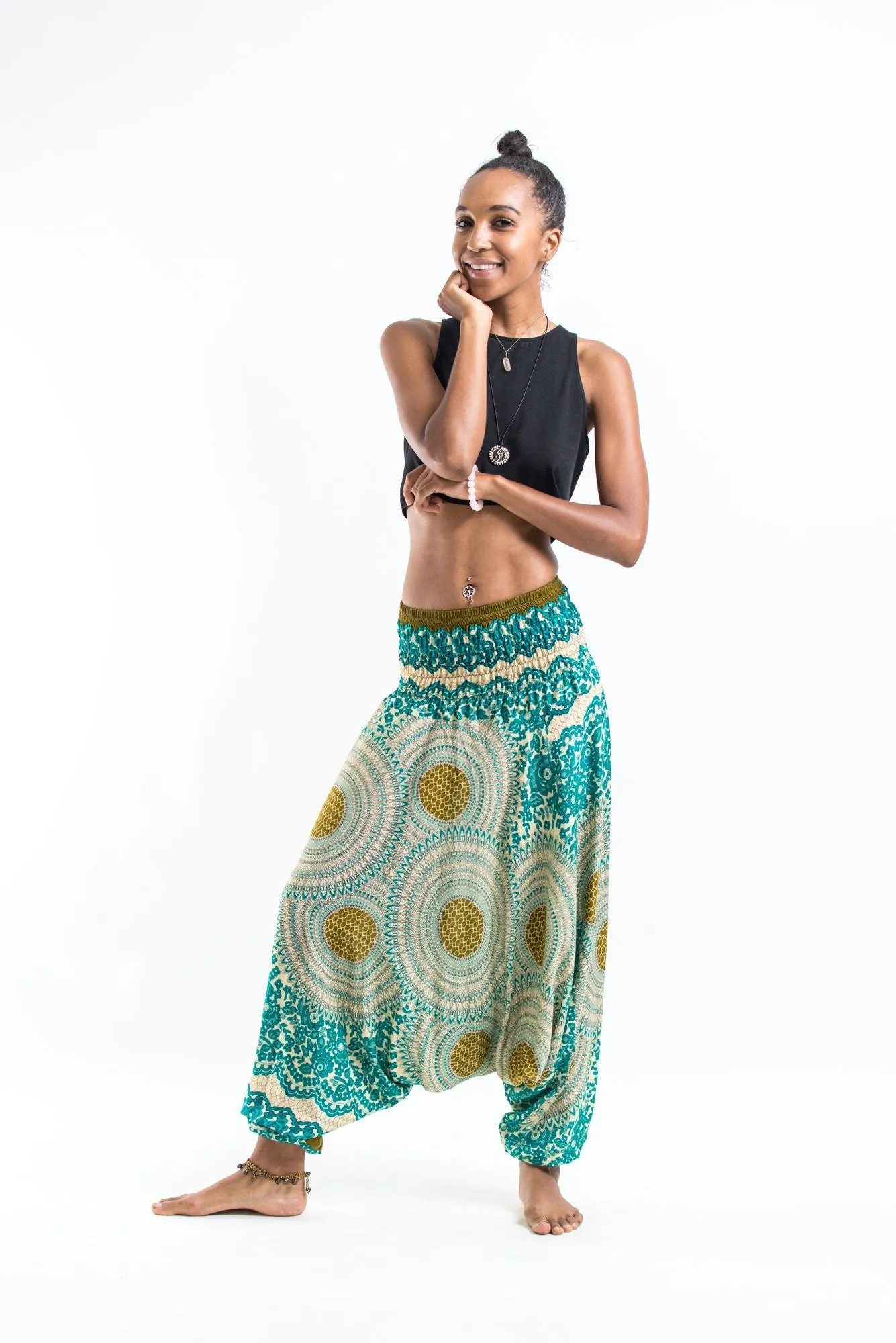 Geometric Mandalas 2-in-1 Jumpsuit Harem Pants in Mint Green