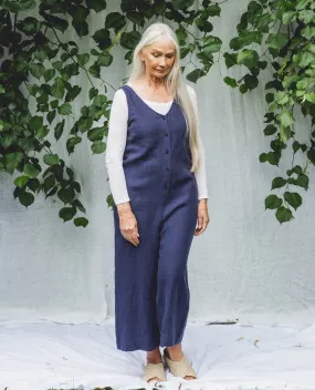 Gianna Linen Jumpsuit In Navy