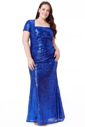 Goddiva Plus Size Sequin Portrait Neckline Maxi Dress