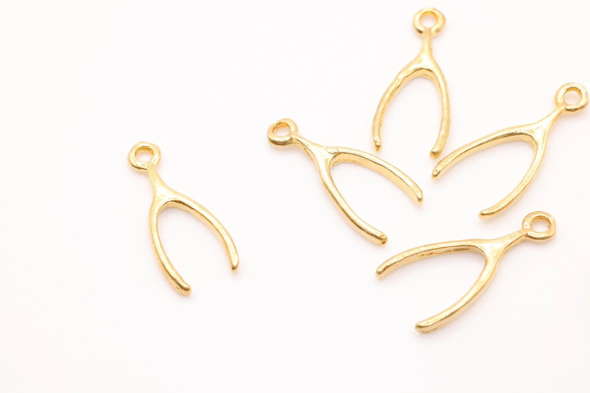 Gold Wishbone Charm, 14K Solid Gold, Luck Charm, Jewelry Making Charm