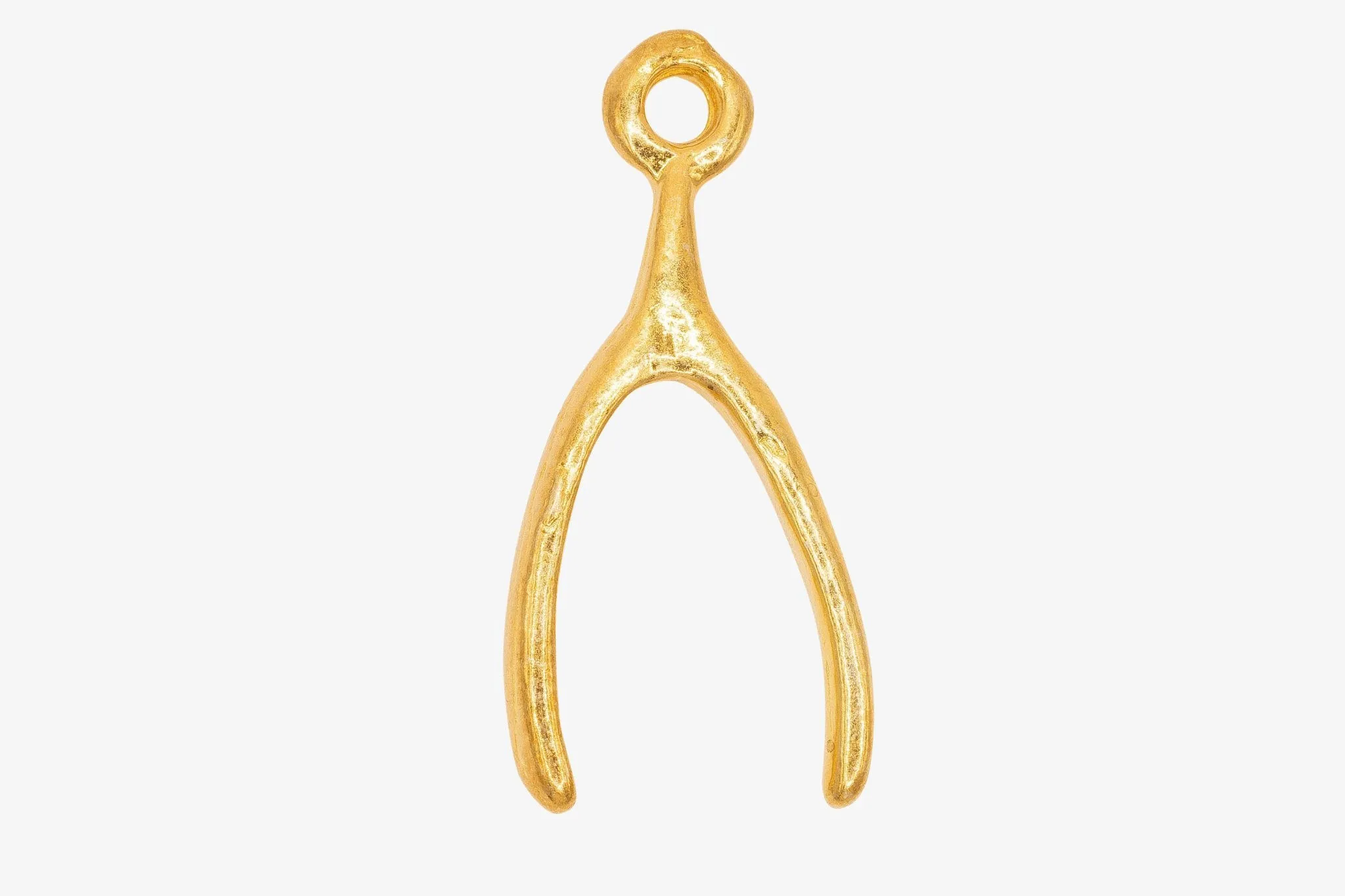 Gold Wishbone Charm, 14K Solid Gold, Luck Charm, Jewelry Making Charm