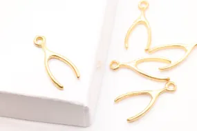 Gold Wishbone Charm, 14K Solid Gold, Luck Charm, Jewelry Making Charm