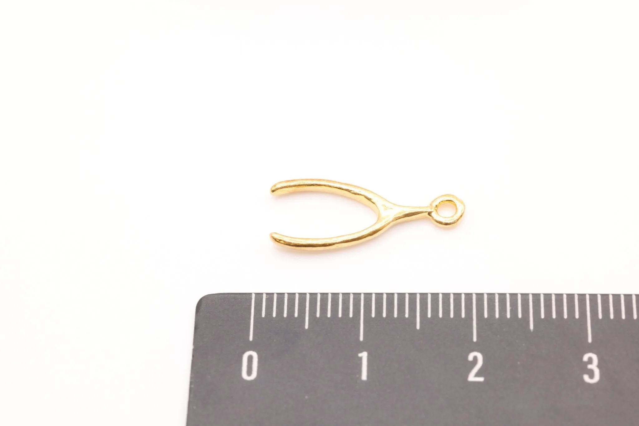 Gold Wishbone Charm, 14K Solid Gold, Luck Charm, Jewelry Making Charm