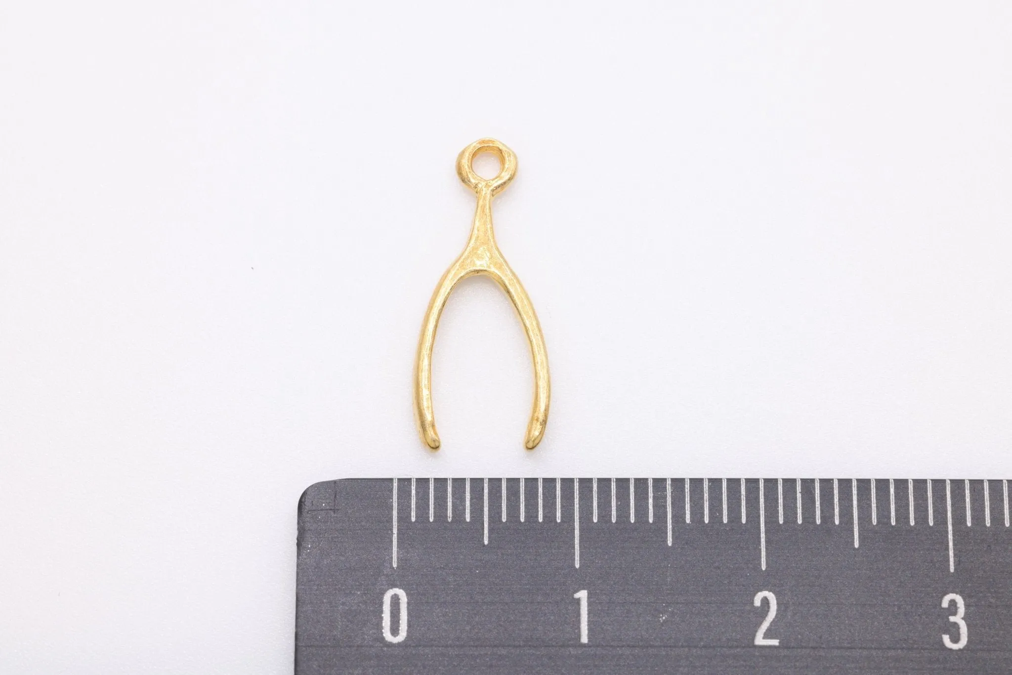 Gold Wishbone Charm, 14K Solid Gold, Luck Charm, Jewelry Making Charm