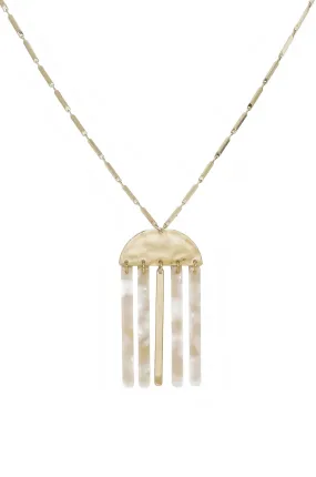 Golden Goddess Geometric Pendant 18k Gold Plated Necklace with Taupe Resin Bars