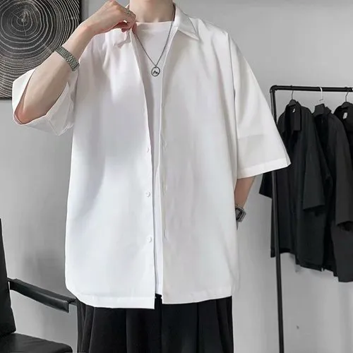 Half Sleeve Shirts Men Solid Color Loose Oversize S-3XL Harajuku All-match Simple Summer Draped High Quality Korean Style Casual