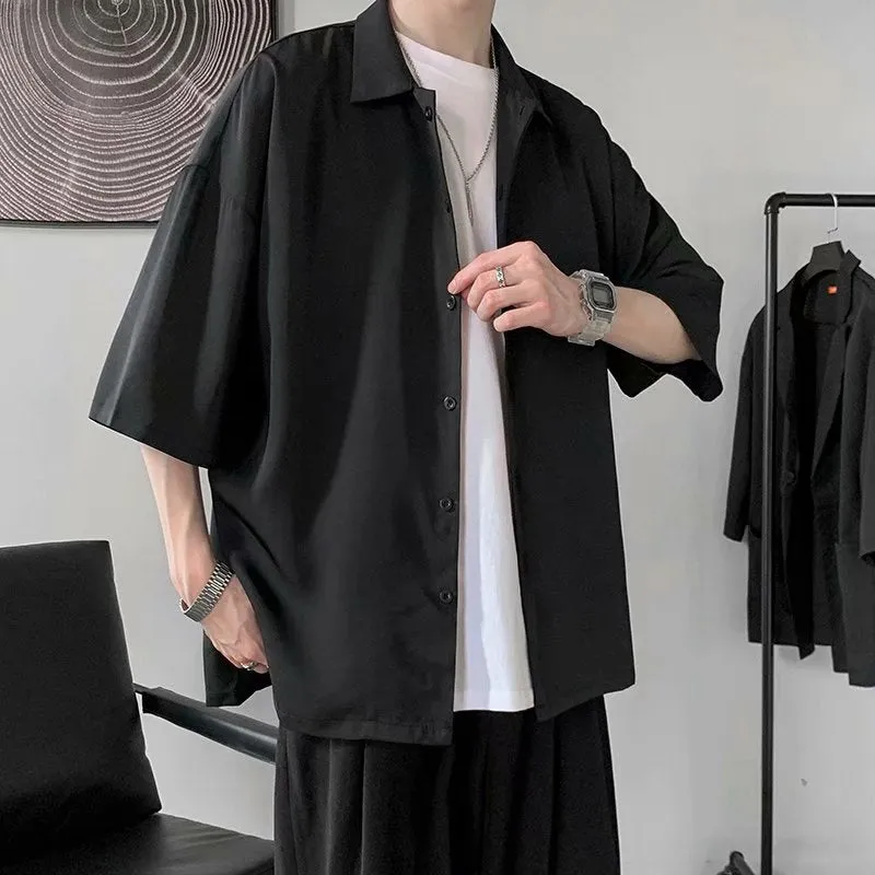 Half Sleeve Shirts Men Solid Color Loose Oversize S-3XL Harajuku All-match Simple Summer Draped High Quality Korean Style Casual