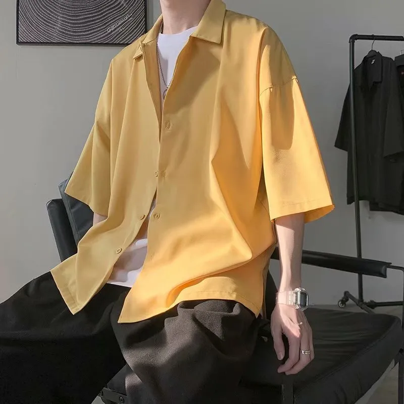 Half Sleeve Shirts Men Solid Color Loose Oversize S-3XL Harajuku All-match Simple Summer Draped High Quality Korean Style Casual